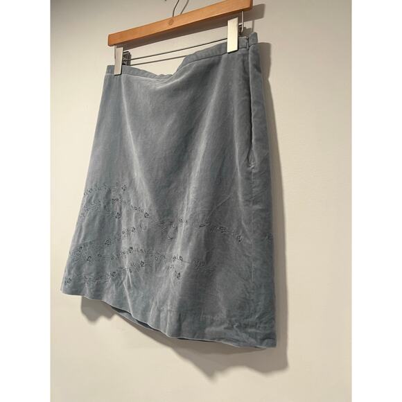 J.Crew Velvet A-Line Skirt Silver Blue w Floral Embroidery Cotton Size 10 JL - Picture 3 of 10